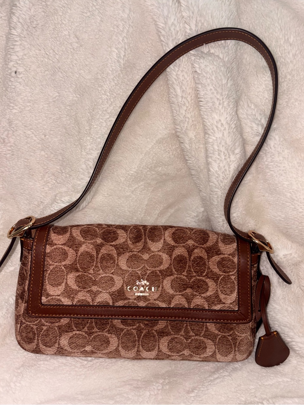 Coach Brown Signature Chenille Etta Shoulder Bag